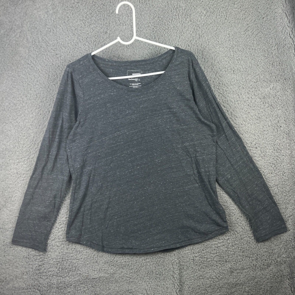 Sonoma Long Sleeve T Shirt Women Large Gray Cotton Pullover Crew Neck